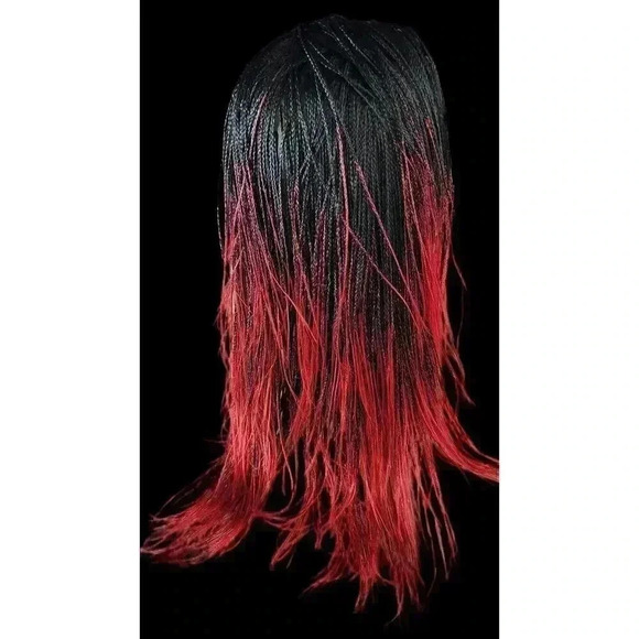 Braided Lace Wig, Micro millions braids, long, color red/black ombre Yassine - Picture 5 of 14